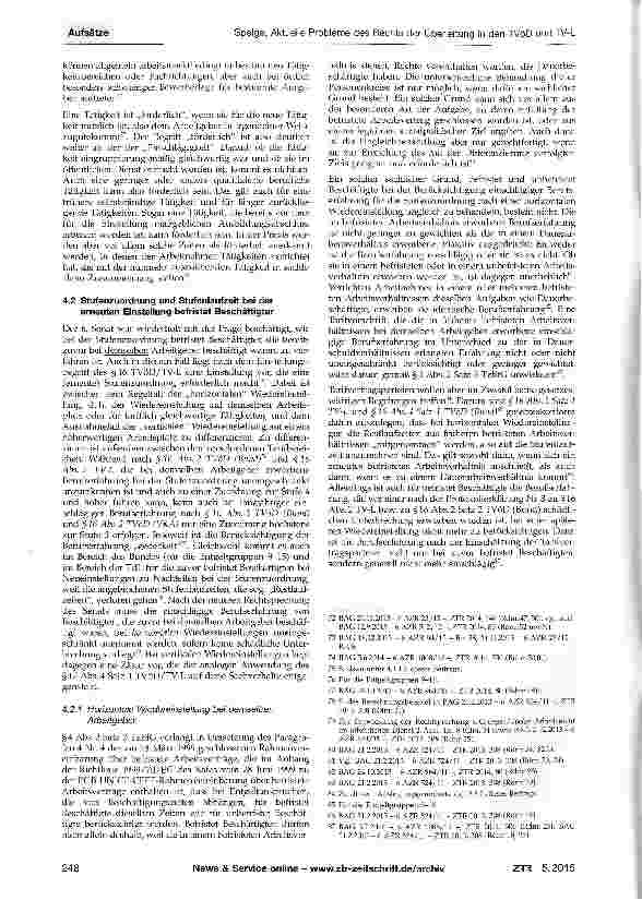 Vorschauseite 6: Aktuelle Probleme des Rechts der Überleitung in den TVöD und TV-L sowie der Stufenzuordnung in der Rechtsprechung des Sechsten Senats des Bundesarbeitsgerichts - Teil II -