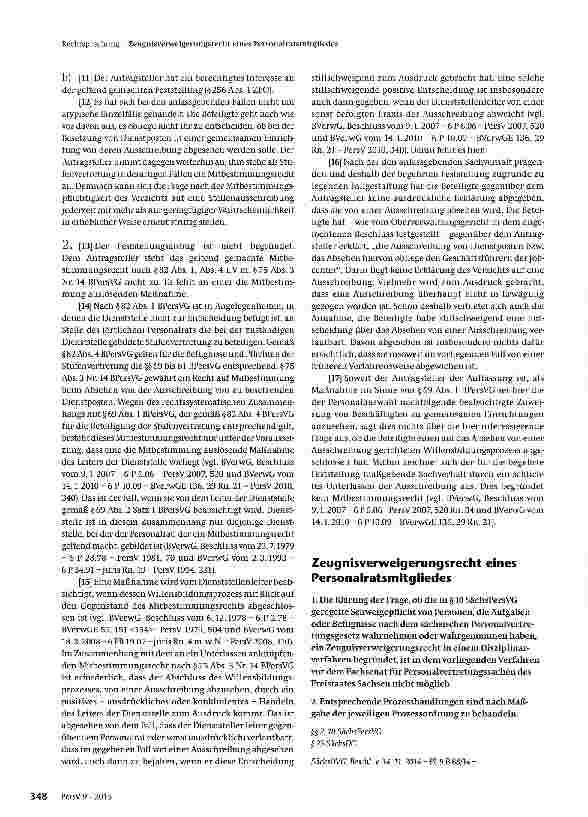 Vorschauseite 1: Zeugnisverweigerungsrecht eines Personalratsmitgliedes