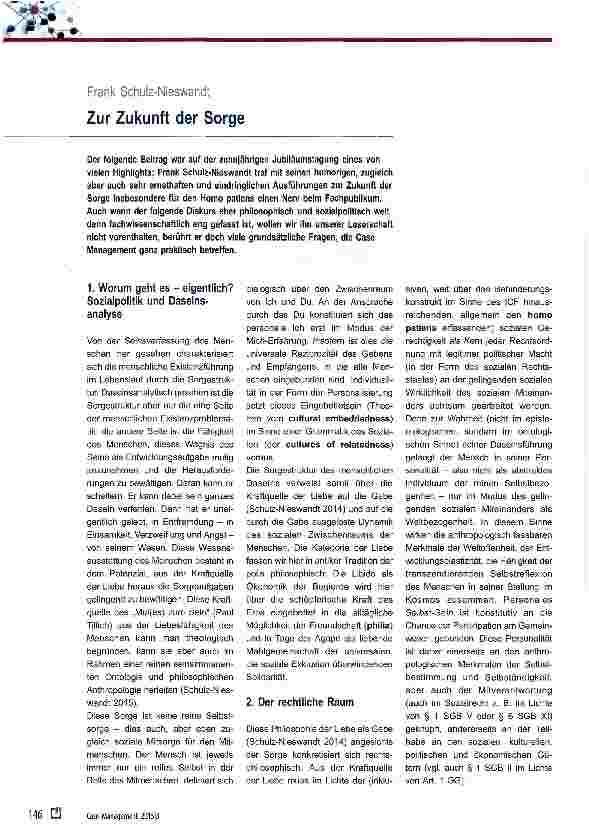 Vorschauseite 1: Zur Zukunft der Sorge