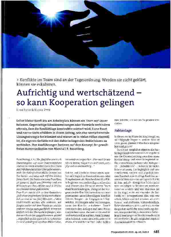 Vorschauseite 1: Aufrichtig und wertschätzend -so kann Kooperation gelingen