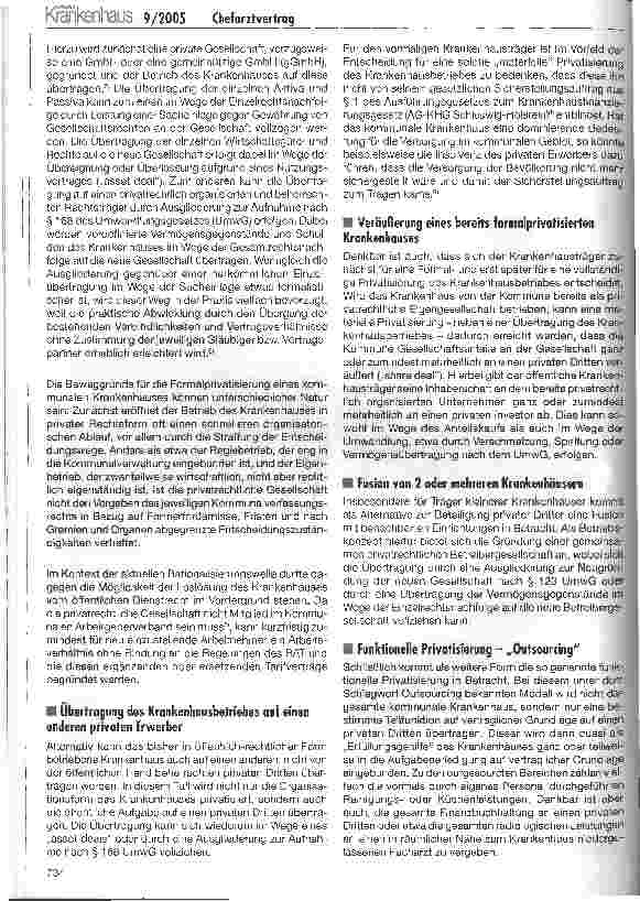 Vorschauseite 2: Änderungen der Betreiberstruktur eines Krankenhauses und Auswirkungen auf den Chefarztvertrag