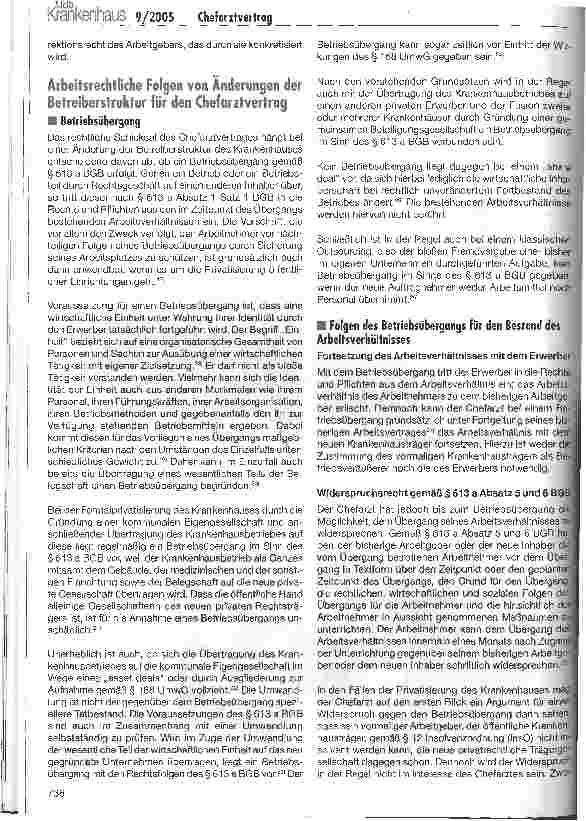 Vorschauseite 4: Änderungen der Betreiberstruktur eines Krankenhauses und Auswirkungen auf den Chefarztvertrag