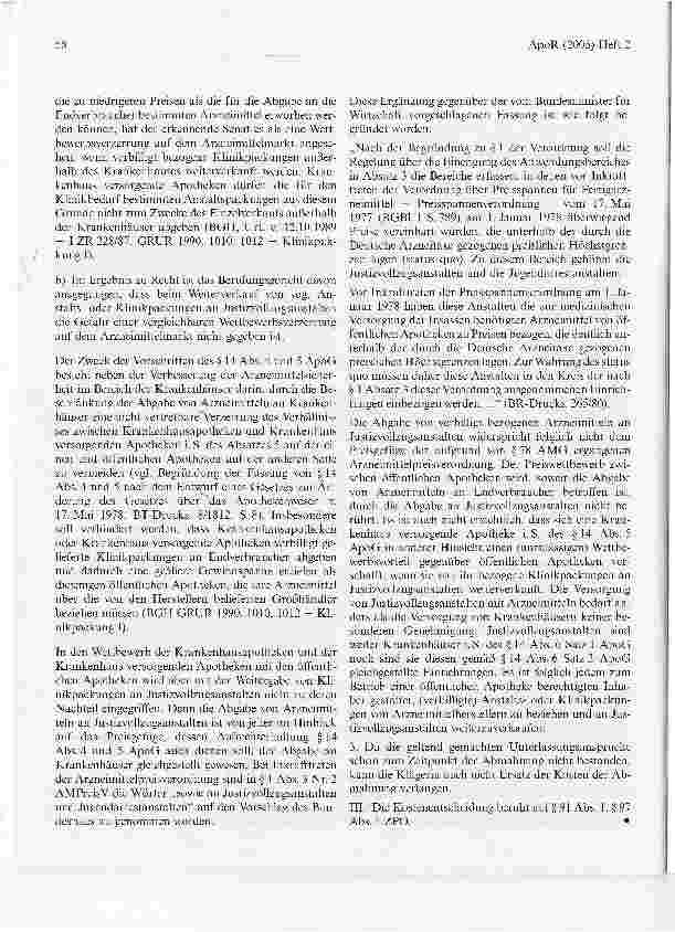 Vorschauseite 4: Ein Apotheker, der über eine Genehmigung zur Versorgung eines oder mehrerer Krankenhäuser mit Arzneimitteln verfügt, handelt nichtwettbewerbswidrig, wenn er Justizvollzugsanstalte…