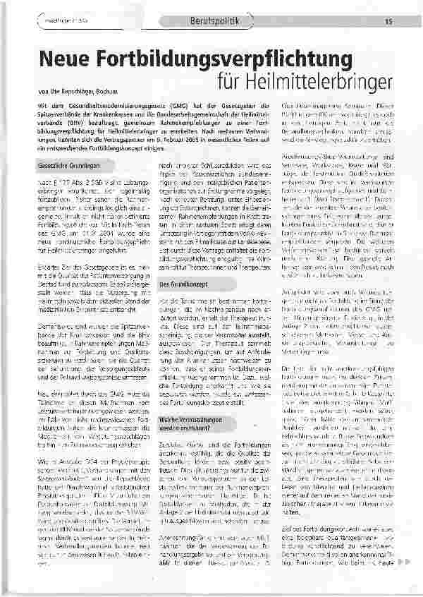 Vorschauseite 1: Neue Fortbildungsverpflichtung für Heilmittelerbringer