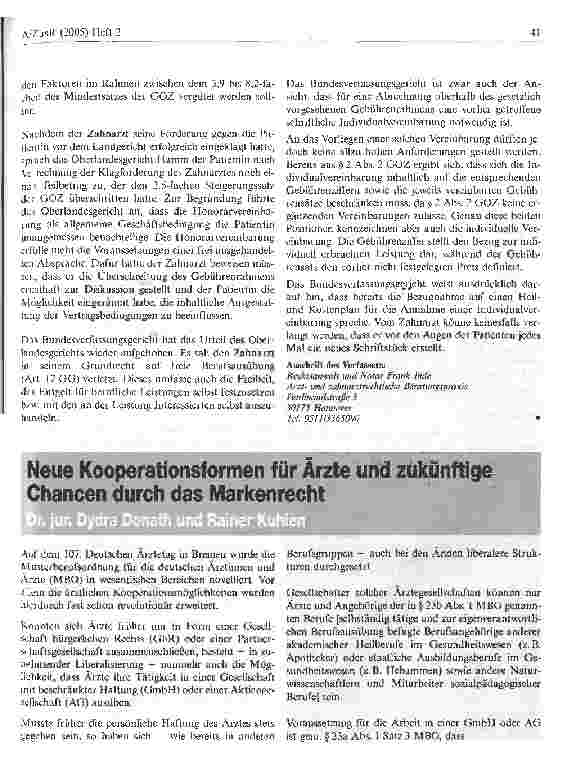 Vorschauseite 1: Neue Kooperationsformen für Ärzte und zukünftige Chancen durch das Markenrecht