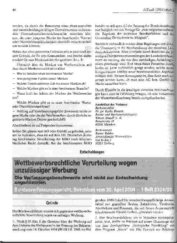 Vorschauseite 4: Neue Kooperationsformen für Ärzte und zukünftige Chancen durch das Markenrecht