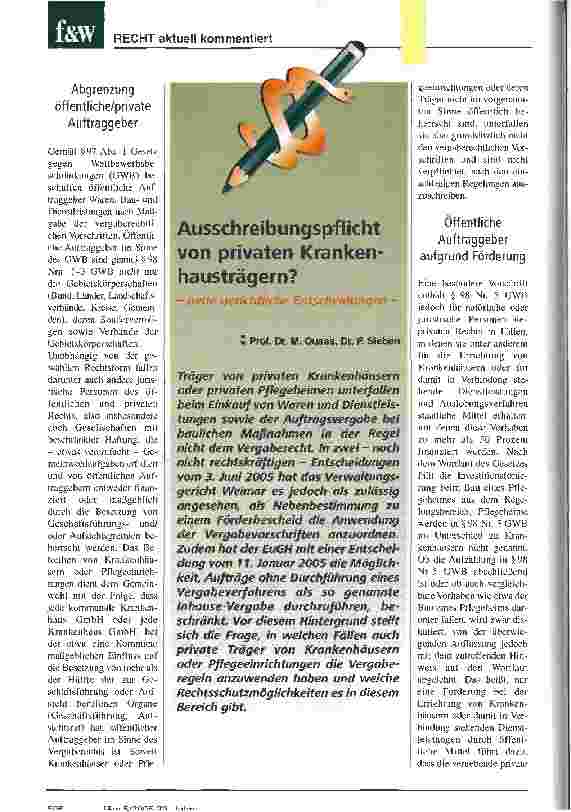 Vorschauseite 1: Ausschreibungspflicht von privaten Krankenhausträgern?