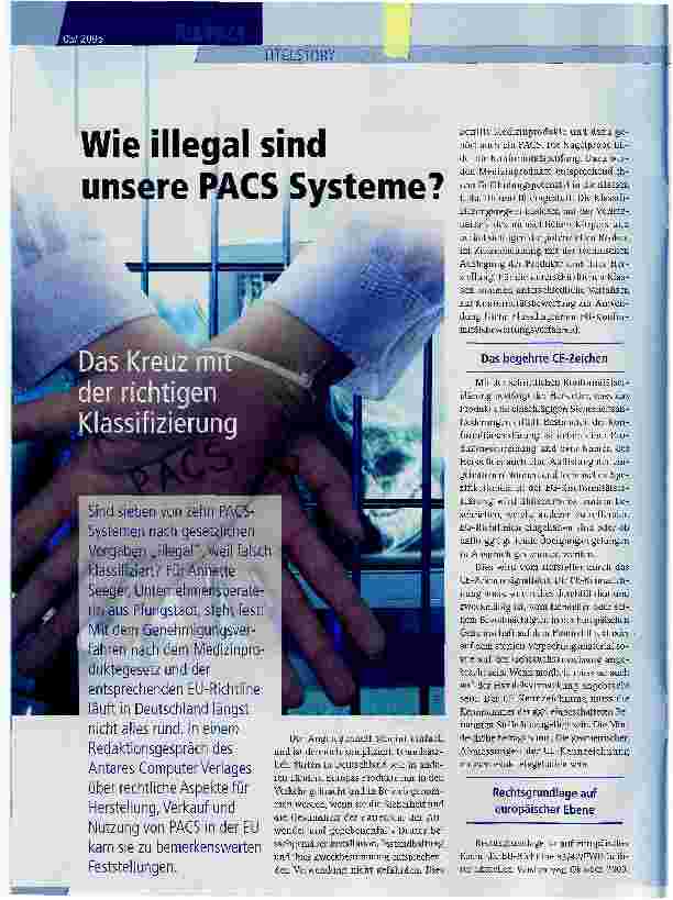Vorschauseite 1: Wie illegal sind unsere PACS Systeme?Das Kreuz mit der richtigen Klassifizierung