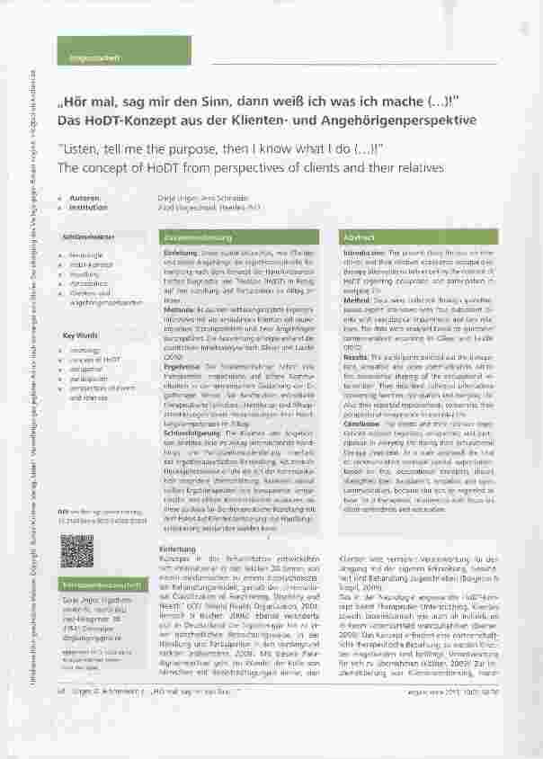 Vorschauseite 1: Hör mal, sag mir den Sinn, dann weiß ich was ich macheDas HoDT-Konzept aus der Klientenund Angehörigenperspektive