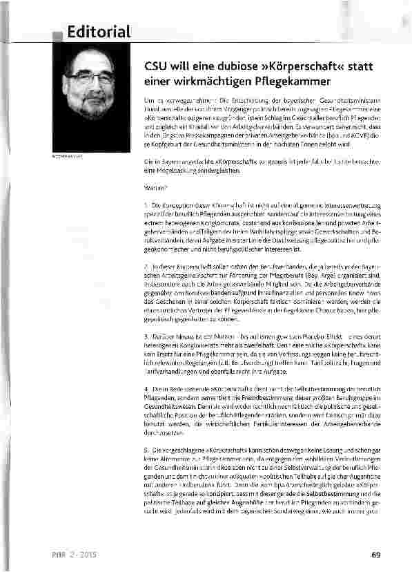 Vorschauseite 1: CSU will eine dubiose »Körperschaft« statt einer wirkmächtigen Pflegekammer