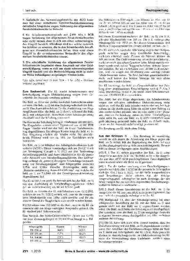 Vorschauseite 2: Diskriminierung durch Tarifvertrag - Mindestgröße für Piloten AGG §§ 15, 6; GG Art. 1, 2; BGB § 823