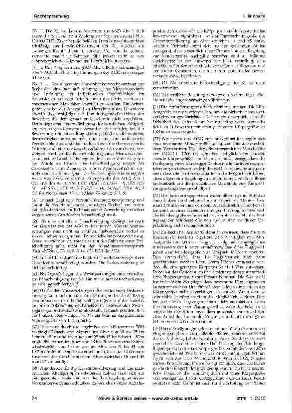 Vorschauseite 3: Diskriminierung durch Tarifvertrag - Mindestgröße für Piloten AGG §§ 15, 6; GG Art. 1, 2; BGB § 823