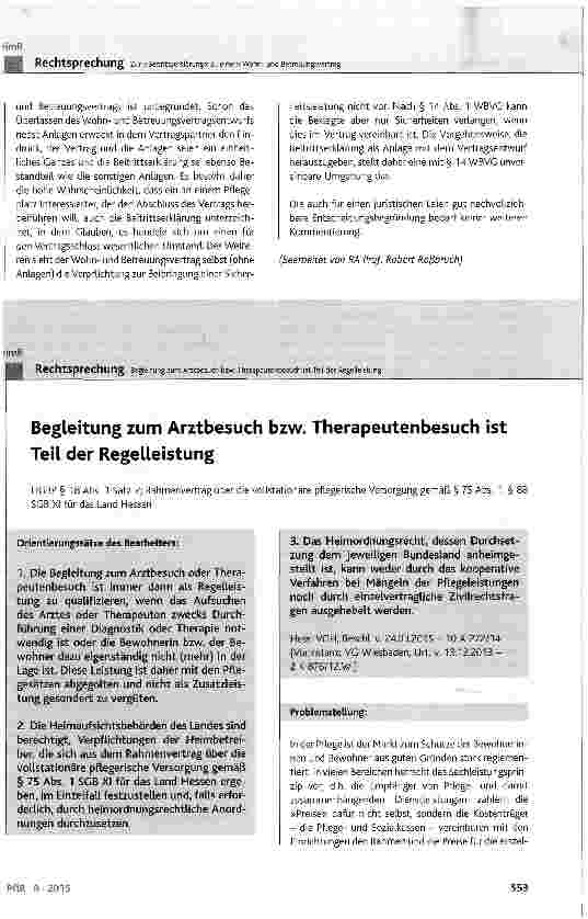 Vorschauseite 1: Begleitung zum Arztbesuch bzw. Therapeutenbesuch ist Teil der RegelleistungHGBP § 18 Abs. 1 Satz 2; Rahmenvertrag über die vollstationäre pflegerische Versorgung gemäß § 75 Abs. 1…