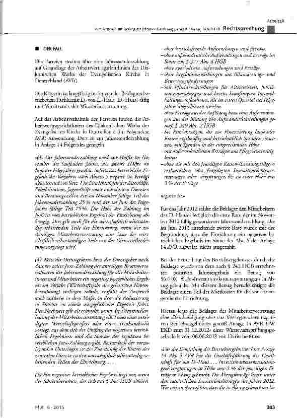 Vorschauseite 2: Zum Anspruch auf Zahlung der Jahressonderzahlung gemäß der Anlage 14 AVR-EKDAVR-EKD Abs. 4 und 5 der Anlage 14; AVR-EKD § 45 Abs. 2; HGB § 243