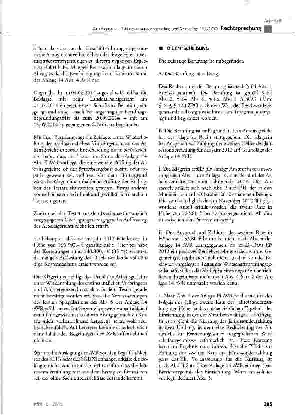 Vorschauseite 4: Zum Anspruch auf Zahlung der Jahressonderzahlung gemäß der Anlage 14 AVR-EKDAVR-EKD Abs. 4 und 5 der Anlage 14; AVR-EKD § 45 Abs. 2; HGB § 243