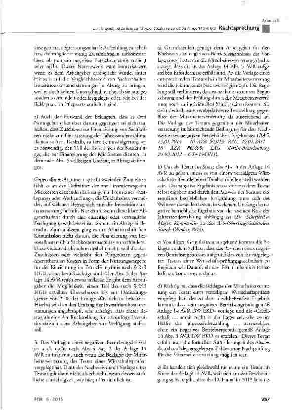 Vorschauseite 6: Zum Anspruch auf Zahlung der Jahressonderzahlung gemäß der Anlage 14 AVR-EKDAVR-EKD Abs. 4 und 5 der Anlage 14; AVR-EKD § 45 Abs. 2; HGB § 243