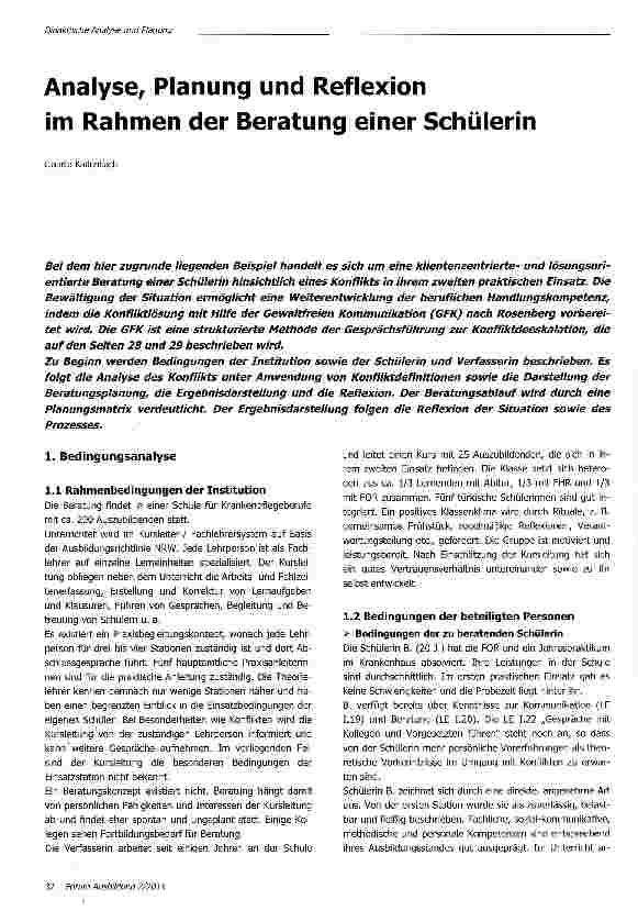 Vorschauseite 1: Analyse, Planung und Reflexion im Rahmen der Beratung einer Schülerin