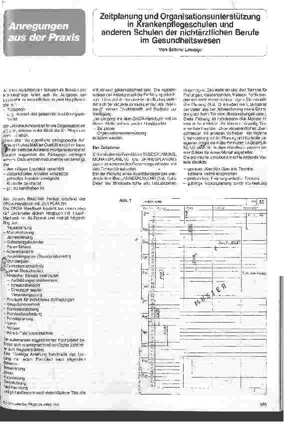 Vorschauseite 1: Zeitplan und Organisationsunterstützung in Krankenpflegeschulen und anderen Schulen der nichtärztlichen Berufe im Gesundheitswesen