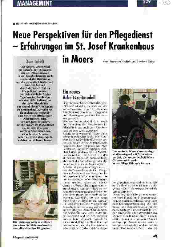 Vorschauseite 1: Neue Perspektiven für den Pflegedienst - Erfahrungen im St. Josef Krankenhaus in Moers Hotel mit medizinischem Service