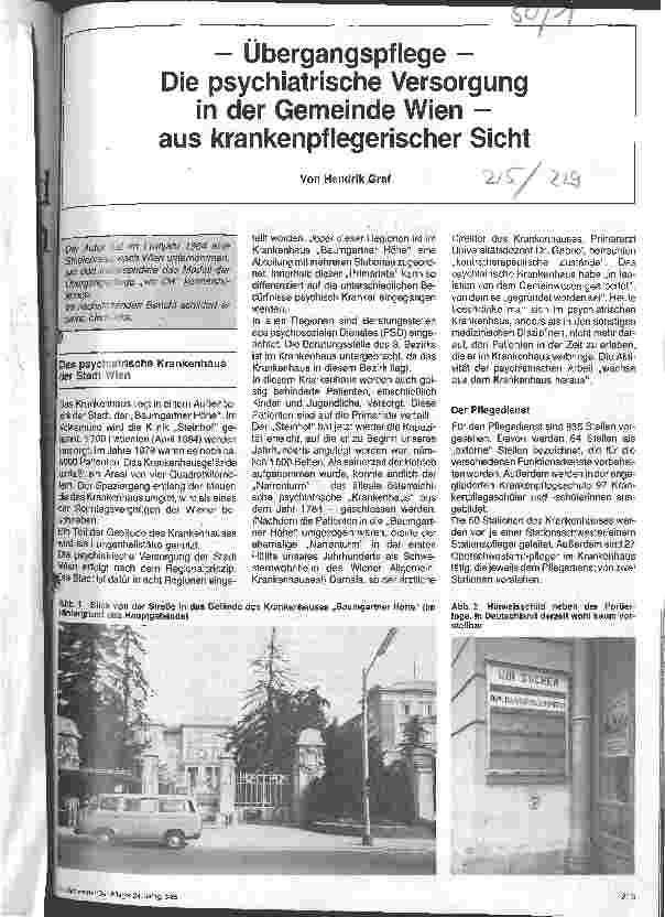 Vorschauseite 1: -Übergangspflege- Die psychiatrische Versorgung in der Gemeinde Wien aus krankenpflegerischer Sicht