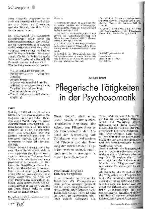 Vorschauseite 1: Pflegerische Tätigkeiten in der Psychosomatik
