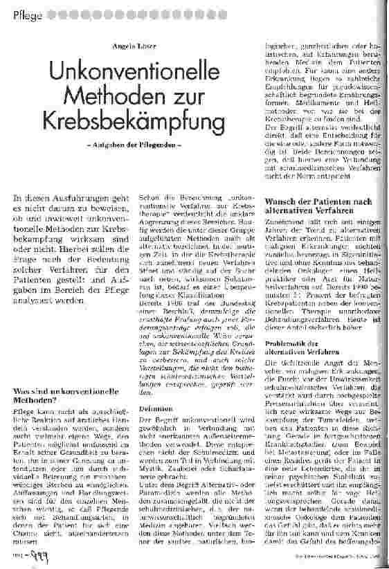 Vorschauseite 1: Unkonventionelle Methoden zur Krebsbekämpfung Aufgaben der Pflegenden