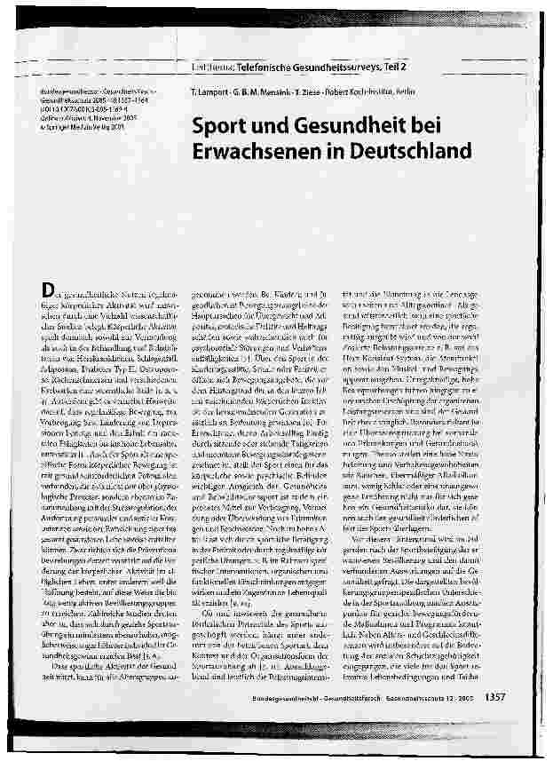 Vorschauseite 1: Sport und Gesundheit bei Erwachsenen in Deutschland
