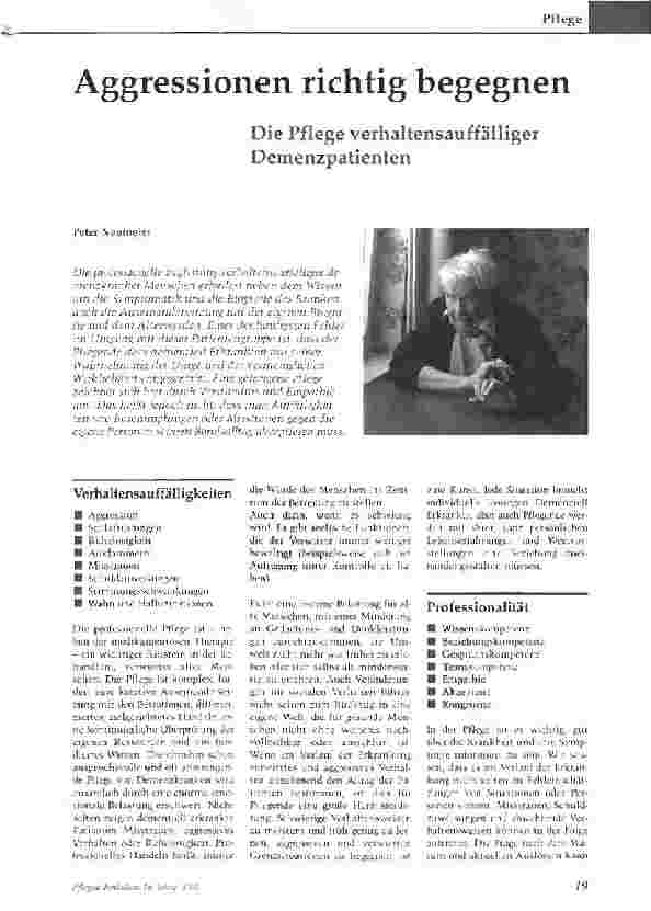 Vorschauseite 1: Aggressionen richtig begegnenDie Pflege verhaltensauffälliger Demenzpatienten