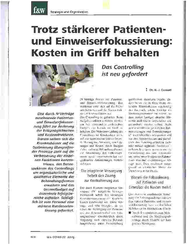 Vorschauseite 1: Trotz stärkerer Patientenund Einweiserfokussierung: Kosten im Griff behaltenDas Controlling ist neu gefordert