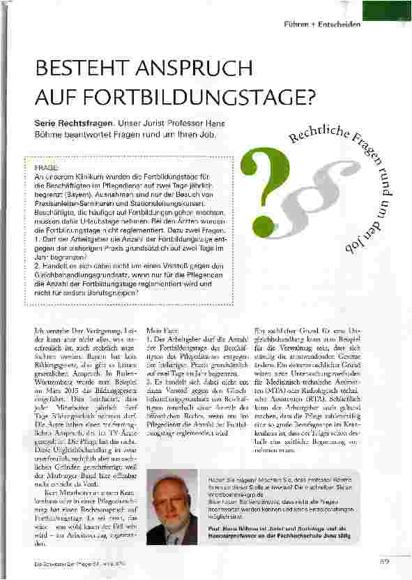 Vorschauseite 1: BESTEHTANSPRUCH AUF FORTBILDUNGSTAGE?