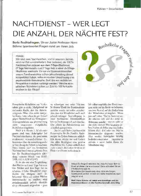 Vorschauseite 1: NACHTDIENST-WER LEGT DIE ANZAHL DER NÄCHTE FEST?