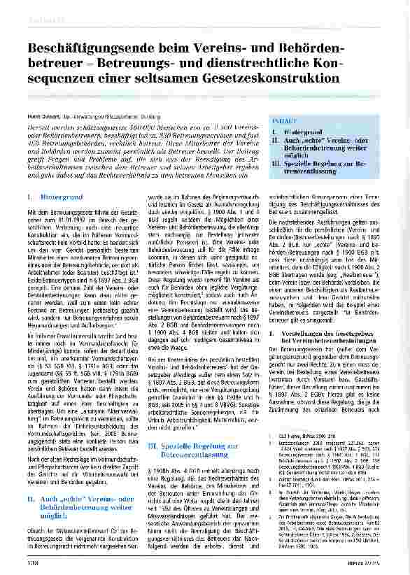 Vorschauseite 1: Beschäftigungsende beim Vereinsund Behördenbetreuer - Betreuungsund dienstrechtliche Konsequenzen einer seltsamen Gesetzeskonstruktion