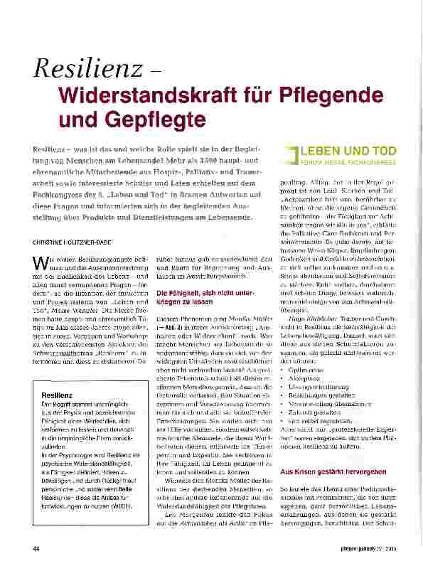 Vorschauseite 1: Resilienz - Widerstandskraft für Pflegende und Gepflegte
