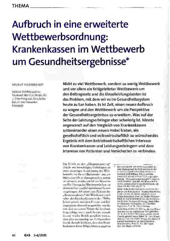 Vorschauseite 1: Aufbruch in eine erweiterte Wettbewerbsordnung: Krankenkassen im Wettbewerb um Gesundheitsergebnisse