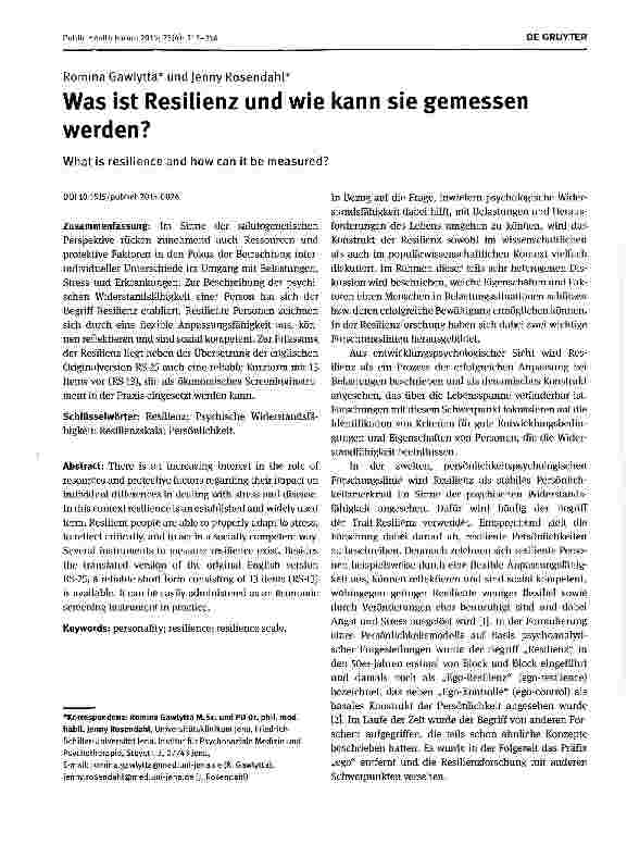 Vorschauseite 1: Was ist Resilienz und wie kann sie gemessen werden?