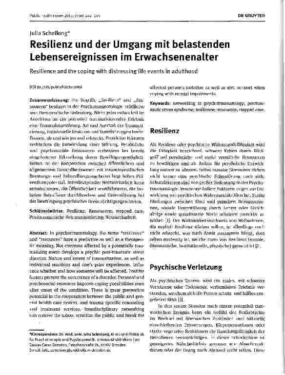 Vorschauseite 1: Resilienz und der Umgang mit belastenden Lebensereignissen im Erwachsenenalter