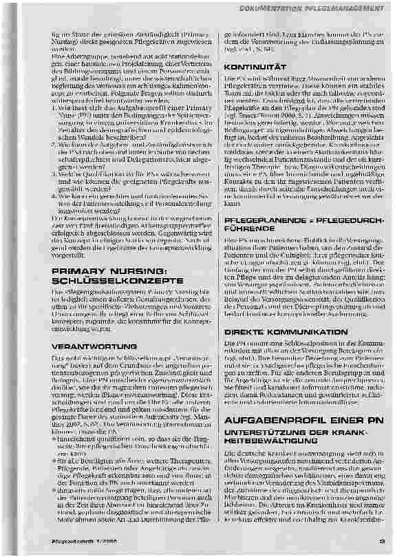 Vorschauseite 3: PRIMARE ZUSTÄNDIGKEIT IN DER PFLEGE - ODER AUCH: MEHR VERANTWORTUNG UND HIERARCHIE WAGEN