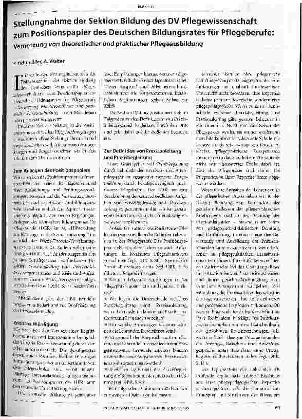 Vorschauseite 1: Stellungnahme der Sektion Bildung des DV Pflegewissenschaft zum Positionspapier des Deutschen Bildungsrates für Pflegeberufe:Vernetzung von theoretischer und praktischer Pflegeaus…