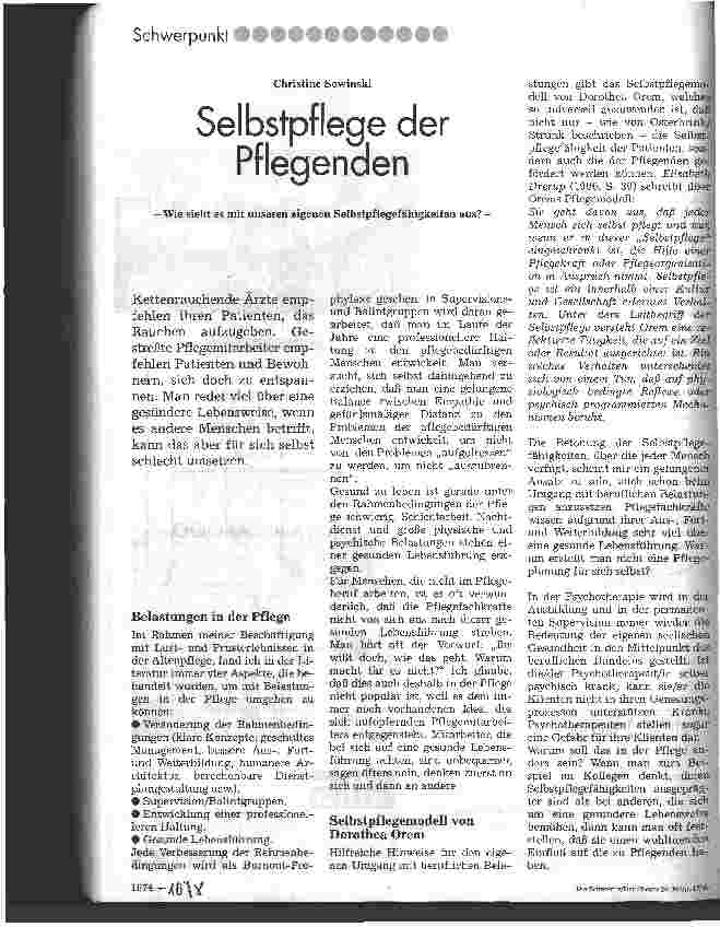Vorschauseite 1: Selbstpflege der Pflegenden Wie sieht es mit unseren eigenen Selbstpflegefähigkeiten aus?