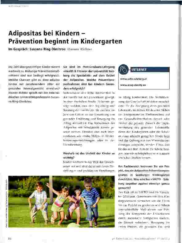 Vorschauseite 1: Adipositas bei Kindern -Prävention beginnt im Kindergarten