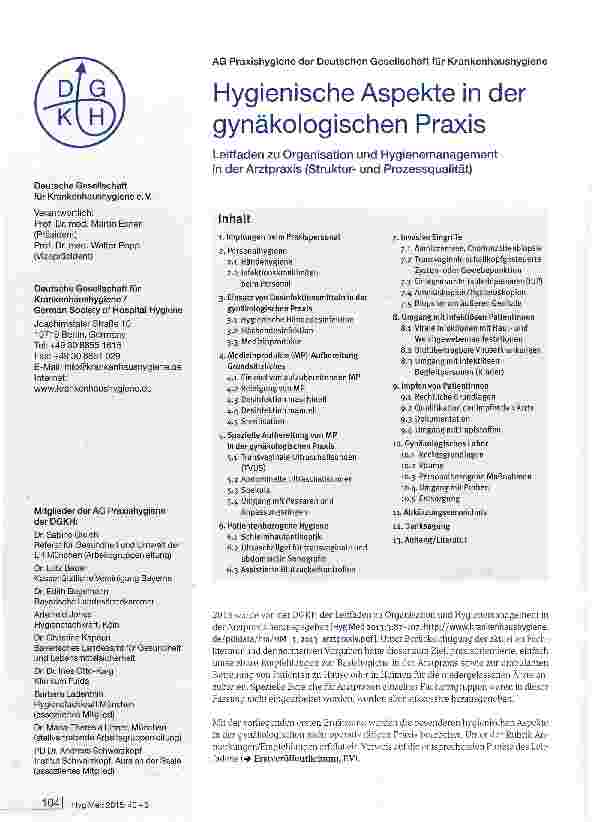 Vorschauseite 1: Hygienische Aspekte in der gynäkologischen Praxis Leitfaden zu Organisation und Hygienemanagement in der Arztpraxis (Strukturund Prozessqualität)