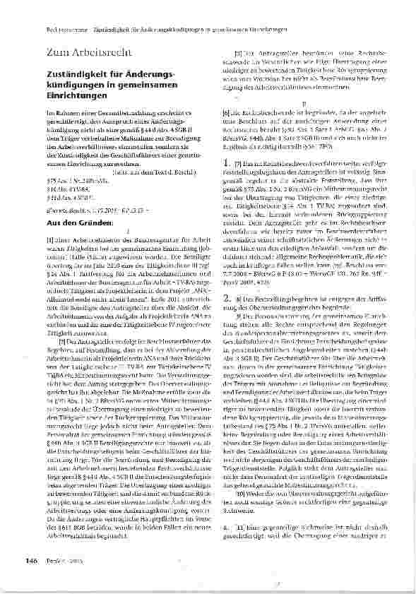 Vorschauseite 1: Zuständigkeit für Änderungskündigungen in gemeinsamen Einrichtungen