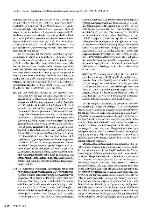 Vorschauseite 4: Außerordentliche Kündigung eines Personalratsmitglieds wegen vorgetäuschter Arbeitsunfähigkeit (verneint), genesungswidrigen Verhaltens (bejaht) und Erforderlichkeit einer Abmahnu…