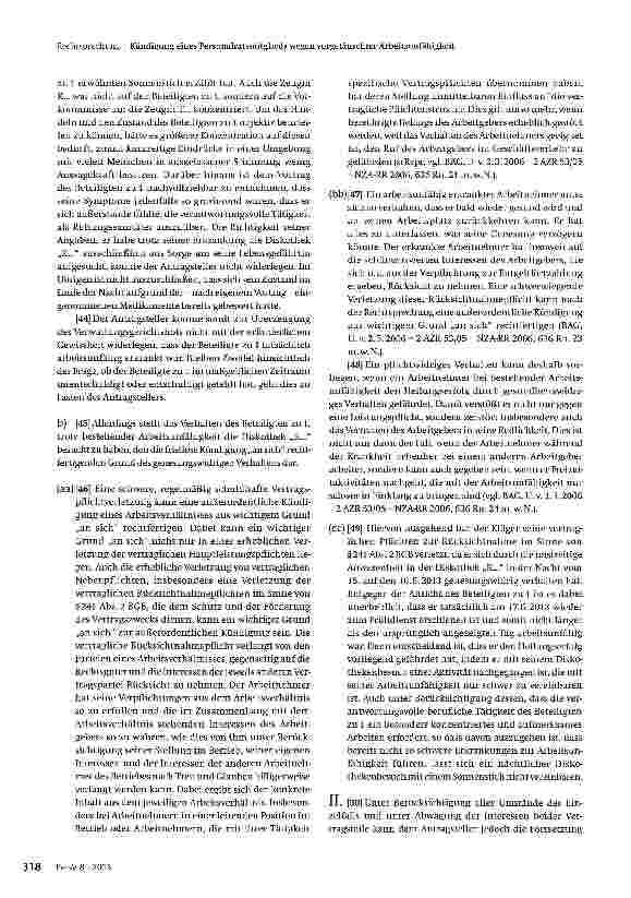 Vorschauseite 6: Außerordentliche Kündigung eines Personalratsmitglieds wegen vorgetäuschter Arbeitsunfähigkeit (verneint), genesungswidrigen Verhaltens (bejaht) und Erforderlichkeit einer Abmahnu…