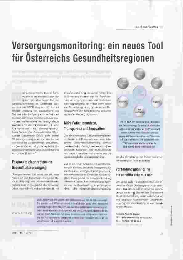 Vorschauseite 1: Versorgungsmonitoring; ein neues Tooi für Österreichs Gesundheitsregionen