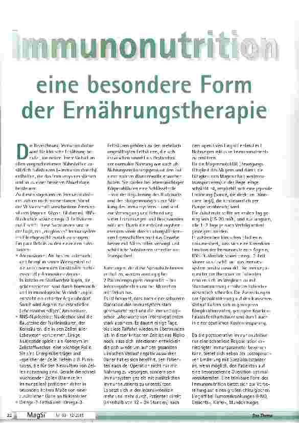 Vorschauseite 1: Immunonutrition eine besondere Form der Ernährungstherapie