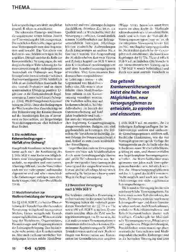 Vorschauseite 4: Neue Versorgungsformen: Sachstand nach dem GKV-Versorgungsstärkungsgesetz