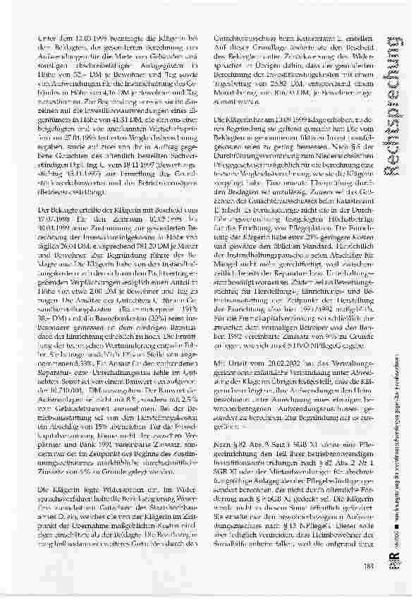 Vorschauseite 2: Inrechnungstellung der Investitionsaufwendungen gegenüber HeimbewohnernNPflegeG § 13; SGB XI § 9, § 11, § 82 Abs. 2 Nr. 1 und Nr. 3 sowie Abs. 3 Satz 1; BSHG § 93 Abs. 7 Satz 4