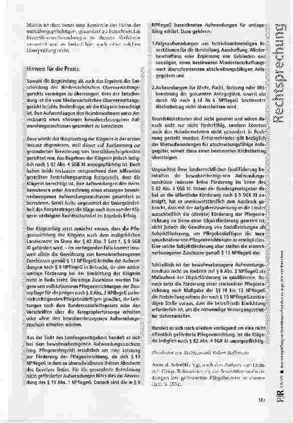 Vorschauseite 6: Inrechnungstellung der Investitionsaufwendungen gegenüber HeimbewohnernNPflegeG § 13; SGB XI § 9, § 11, § 82 Abs. 2 Nr. 1 und Nr. 3 sowie Abs. 3 Satz 1; BSHG § 93 Abs. 7 Satz 4