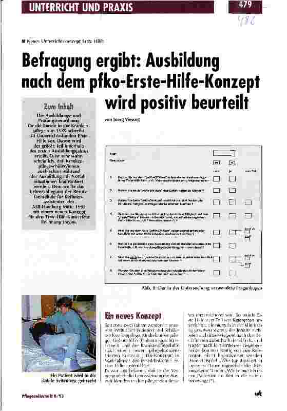 Vorschauseite 1: Befragung ergibt: Ausbildung nach dem pfko-Erste-Hilfe-Konzept wird positiv beurteilt Neues Unterrichtskonzept Erste Hilfe